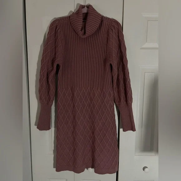 Adrienne Vittadini Mauve Turtleneck Sweater Dress - Picture 2 of 3